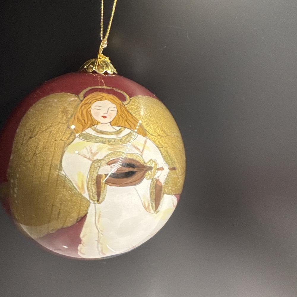 Vintage 1999 Pier 1 Imports Li Bien Angel Glass Ornament Burgundy & Gold in Box